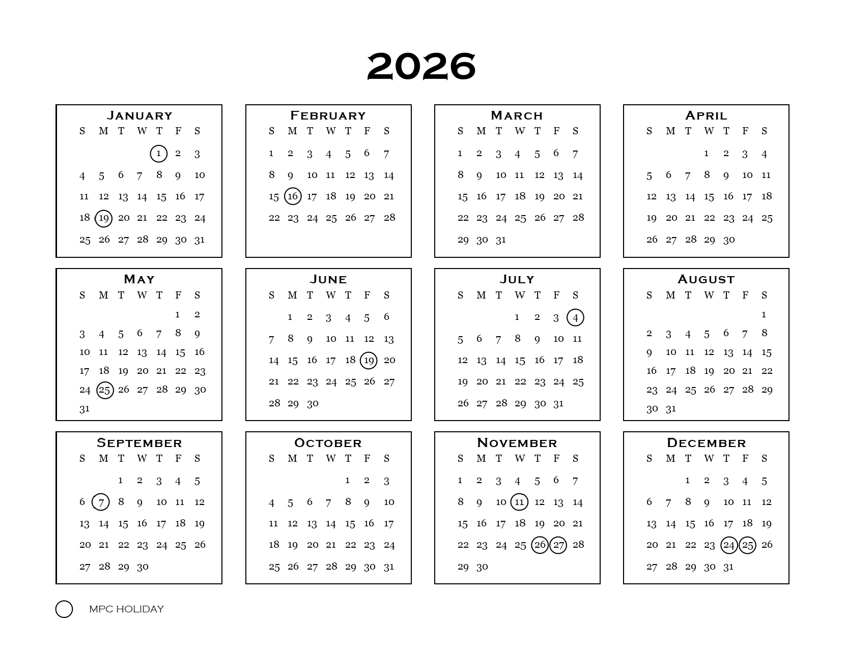 Annual Calendar 2025